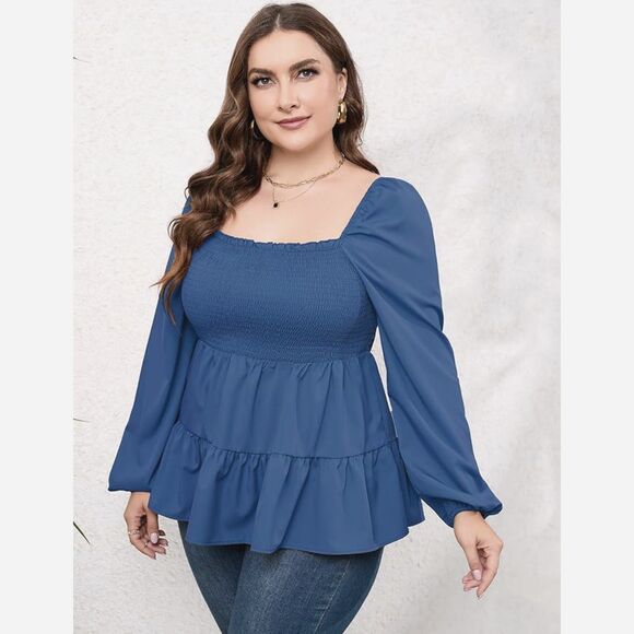 Baby Doll Blue Blouse With Puff Sleeves Size 5XL - Picture 5 of 5